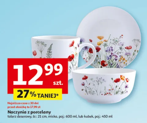 Naczynia z porcelany talerz deserowy, miska, kubek promocja w Auchan