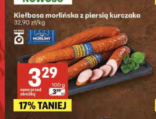 Kiełbasa morlińska z piersią kurczaka Morliny promocja w Delikatesy Centrum