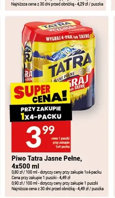 Piwo Tatra Jasne Pełne 4-pak 500ml promocja w Twój Market