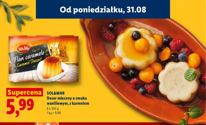 Deser mleczny o smaku waniliowym z karmelem Sol & Mar 6-pak promocja w Lidl