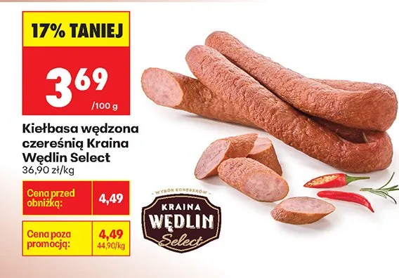 Kiełbasa wędzona czerestnią Kraina Wędlin Select promocja w Biedronka