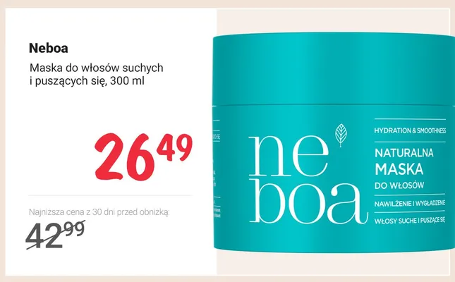 Maska do włosów suchych i puszących się Neboa promocja w Rossmann