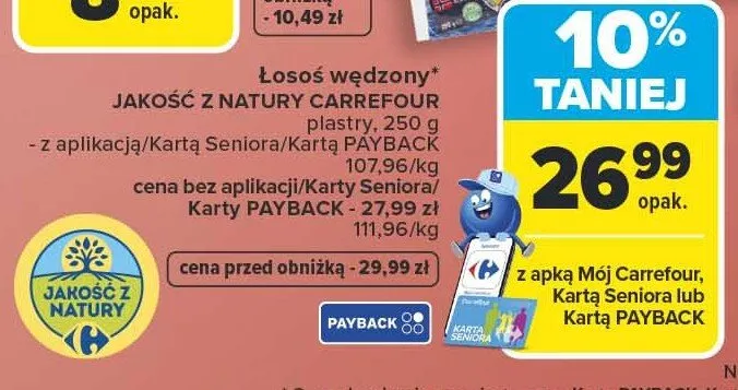 Łosoś wędzony jakość z natury plastry promocja w Carrefour