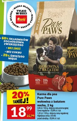 Karma dla psa Pure Paws wołowina z batatem sucha, 2 kg promocja w Twój Market