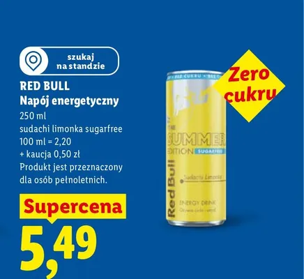 Napój energetyczny Red Bull Summer Edition sudachi limonka sugarfree promocja w Lidl