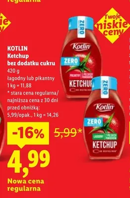 Ketchup bez dodatku cukru pikantny Kotlin promocja w Lidl