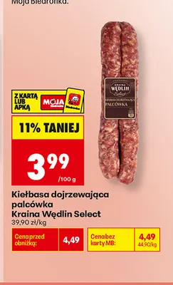 Kiełbasa dojrzewająca palcówka Kraina Wędlin Select promocja w Biedronka