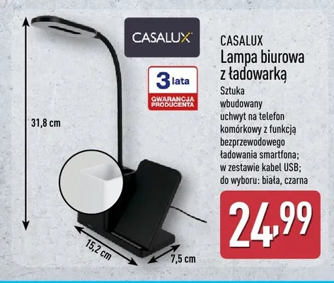 Lampa biurowa z ładowarką Casalux promocja w Aldi