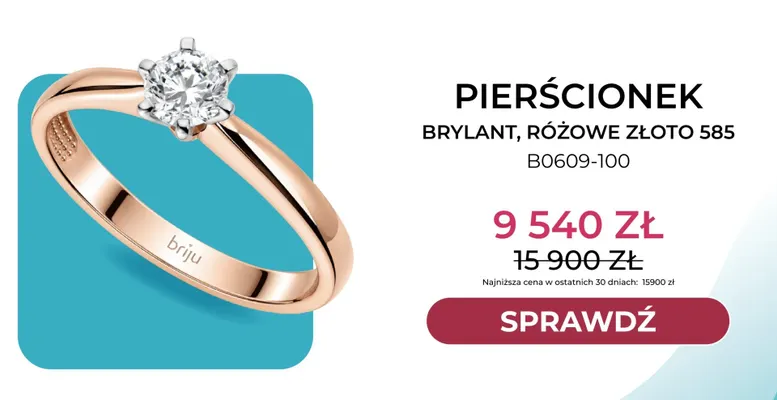 Pierścionek brylant różowe złoto 585 B0609-100 Briju promocja w Briju