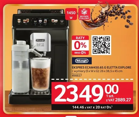 Ekspres DeLonghi ECAM450.65.G ELETTA EXPLORE 1450W promocja w Selgros