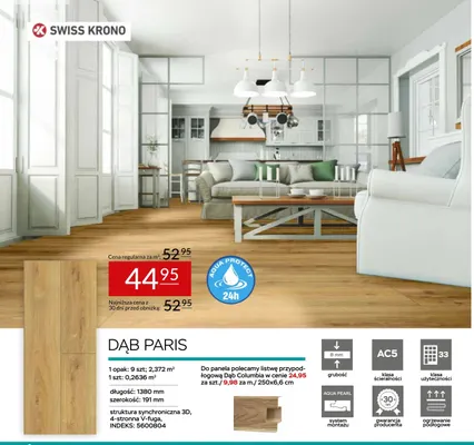 Panele laminowane Dąb Paris Swiss Krono promocja w Abra Meble