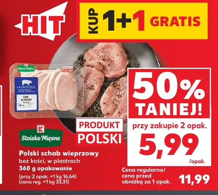Polski schab wieprzowy bez kości w plastrach Stoisko Mięsne promocja w Kaufland