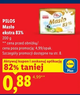 Masło ekstra 83% Pilos promocja w Lidl