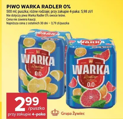 Piwo Warka Radler 0% promocja w Stokrotka