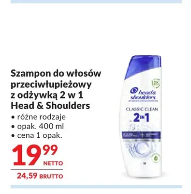 Szampon do włosów przeciwłupieżowy z odżywką 2 w 1 Head & Shoulders promocja w Makro