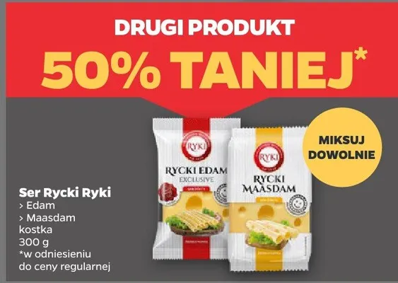 Ser Ryckí Rykí Edam w plastrach kostka promocja w Netto