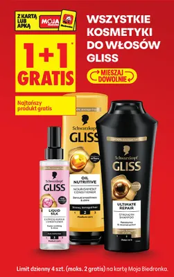 Wszystkie kosmetyki do włosów Gliss 1+1 GRATIS promocja w Biedronka
