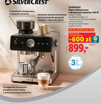 Ekspres kolbowy smart z wbudowanym młynkiem Silvercrest 1500W promocja w Lidl