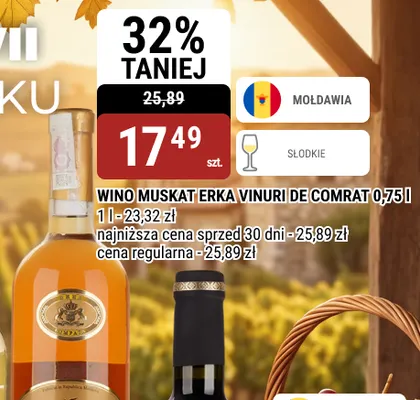 Wino białe Muscat Erka Vinuri de Comrat promocja w bi1
