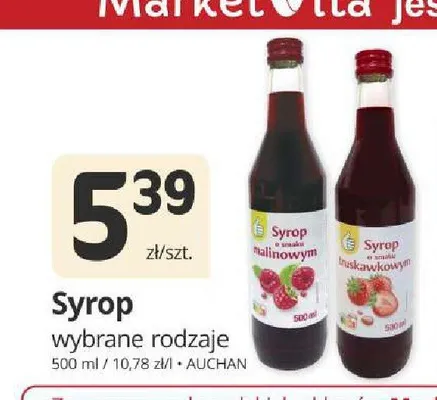 Syrop o smaku malinowym Auchan promocja w Marketvita