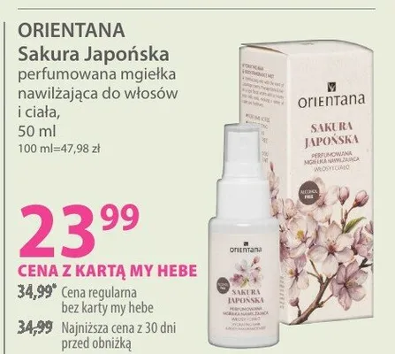 Mgiełka perfumowana ORIENTANA Sakura Japońska perfumowana mgiełka nawilżająca do włosów i ciała promocja w Hebe