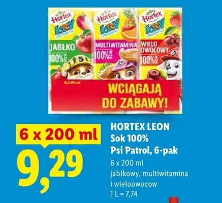 Sok 100% Hortex Leon Psi Patrol 6-pak wieloowocowy promocja w Lidl