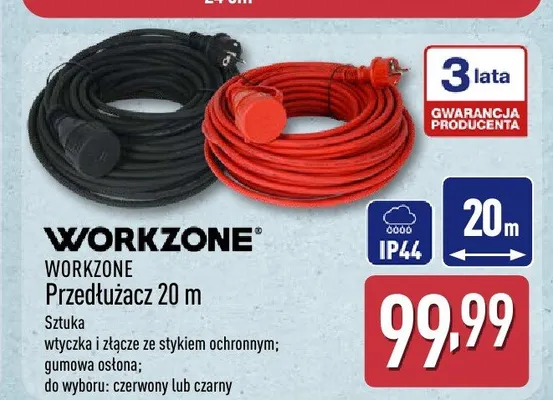 Przedłużacz WORKZONE 20m promocja w Aldi