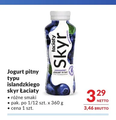 Jogurt pitny typu islandzkiego skyr Łaciate promocja w Makro