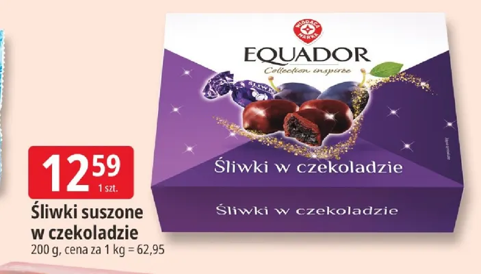 Śliwki suszone w czekoladzie Equador promocja w Leclerc