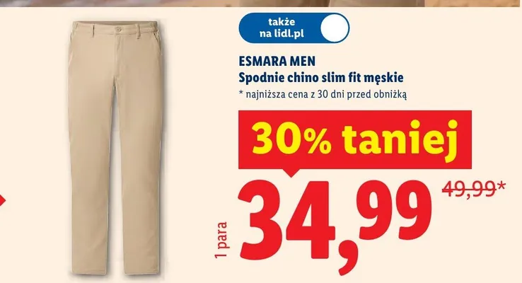 Spodnie chino slim fit męskie promocja w Lidl