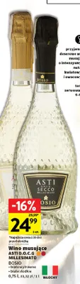 Wino musujące Asti D.O.C.G. Millesimato Bosio białe wytrawne promocja w Intermarche