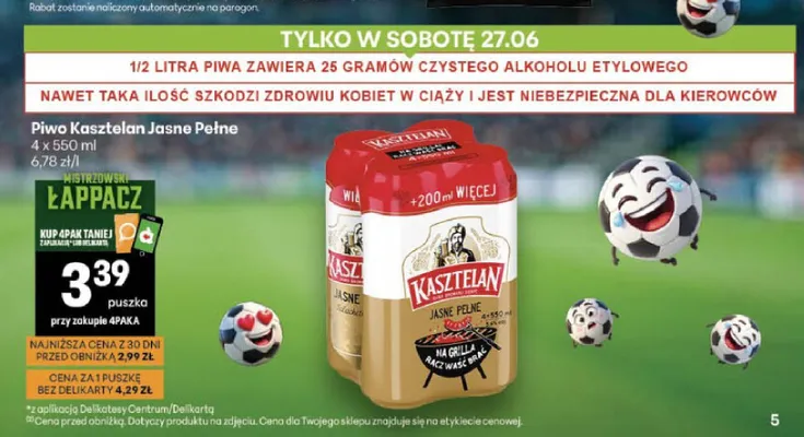 Piwo Kasztelan Jasne Pełne 4-pak 550 ml promocja w Delikatesy Centrum