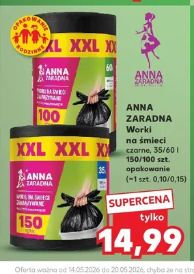 Worki na śmieci zawiązywane czarne Anna Zaradna 35l promocja w Kaufland