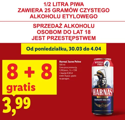 Piwo Jasne Pełne Harnaś promocja w Lidl