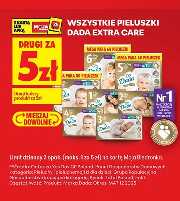 Pieluszki Dada Extra Care Mega Paka 64 szt. promocja w Biedronka