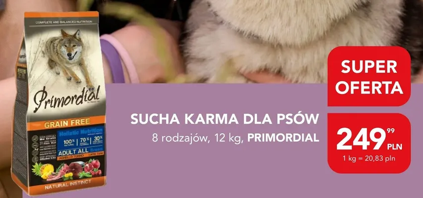Sucha karma dla psów Primordial Grain Free promocja w Aquael zoo