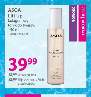 Kolagenowy tonik do twarzy ASOA Lift Up promocja w Hebe