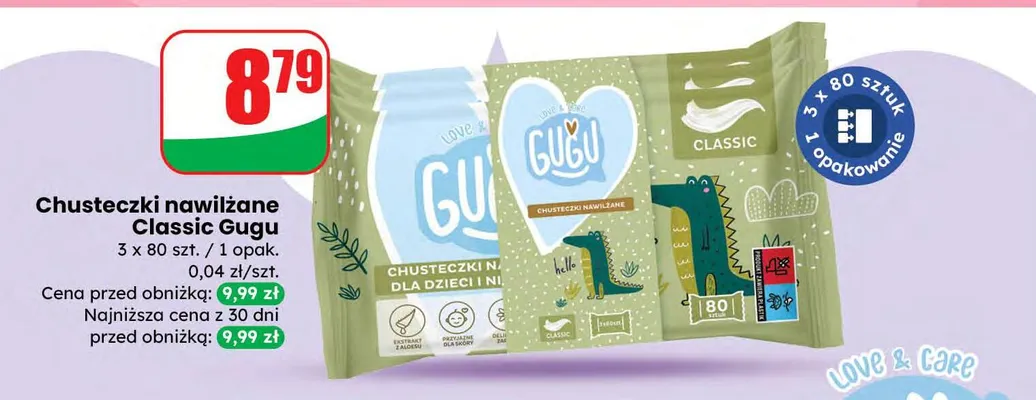 Chusteczki nawilżane classic promocja w Dino