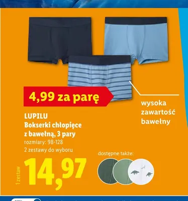 Bokserki chłopięce z bawełną Lupilu 3-pak promocja w Lidl