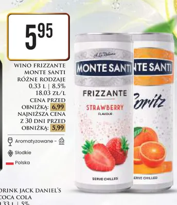 Wino Frizzante Monte Santi Strawberry 8,5% promocja w Dino