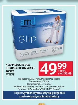 Pieluchy dla dorosłych AMD Slip rozmiar L promocja w Selgros