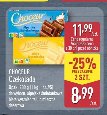 Czekolada mleczna deserowa CHOCEUR promocja w Aldi