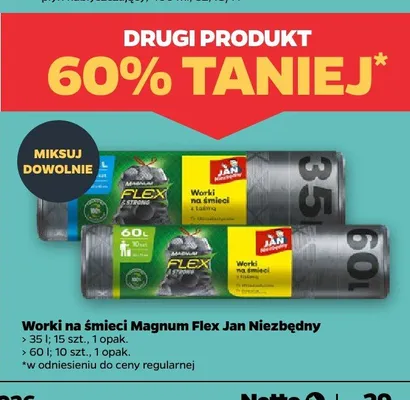 Worki na śmieci Magnum Flex Jan Niezbędny 60 l promocja w Netto