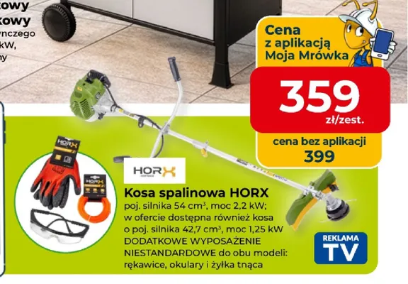 Kosa spalinowa HORX poj. silnika 54 cm3 moc 2,2kW rękawice okulary żyłka tnąca promocja w PSB Mrówka