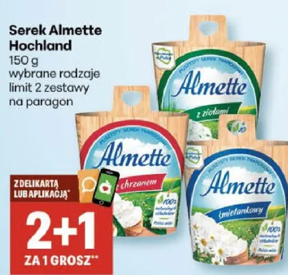 Serek Almette różne rodzaje limit 2 zestawy na paragon promocja w Delikatesy Centrum