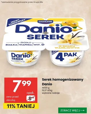 Serek homogenizowany Danio o smaku waniliowym promocja w Delikatesy Centrum
