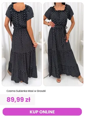 Sukienka maxi ModnaKiecka.pl czarna w groszki promocja w Modna Kiecka