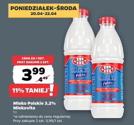 Mleko Polskie 3,2% promocja w Netto
