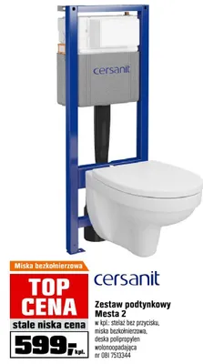 Zestaw podtynkowy Cersanit Mesta 2 stelaż bez przycisku miska bezkołnierzowa deska polipropylen wolnoopadająca nr OBI 7513344 promocja w OBI