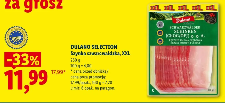 Szynka szwarcwaldzka XXL Dulano Selection promocja w Lidl